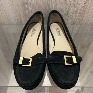 MICHAEL KORS Womens Sz 7.5M Black Suede "Rory" Loafers Slip On Flat Shoes Buckle